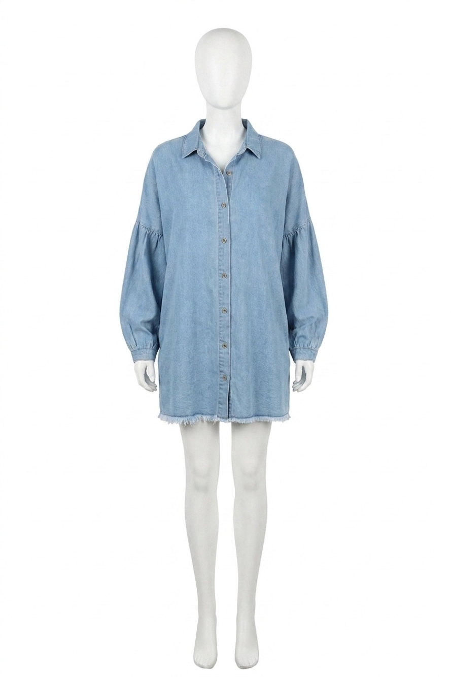 NEW AND THE WHY faith raw edge chambray dress in blue